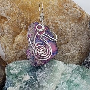 Wire Wrapped Pink & Purple Stone Pendant